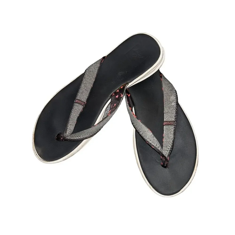 Reef Black Flip Flops Pink Gray Strap Casual Sandals Women’s Size 7 Casual